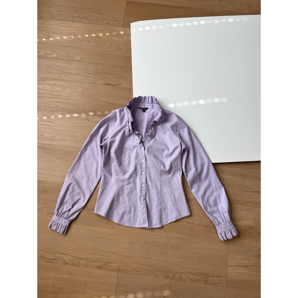Brooks Brothers Button Up Shirt Small Purple Ruffle Long Sleeve Preppy Cotton